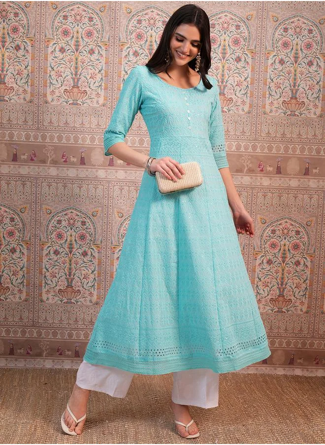 Vishudh Blue Ethnic Motifs Embroidered Sequined Anarkali Kurta by Styli