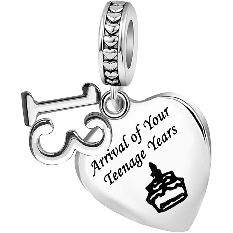 KunBead 13 Happy Birthday Cake Heart Dangle Charms Compatible with Pandora Bracelet for Sister Daughter Niece Granddaughter - Image 1