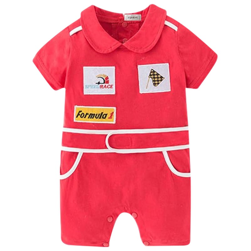 stylesilove Baby Boy Short Sleeves Chic Car Racer Cotton Romper Halloween Baby Boy Clothes Red 951824 Months