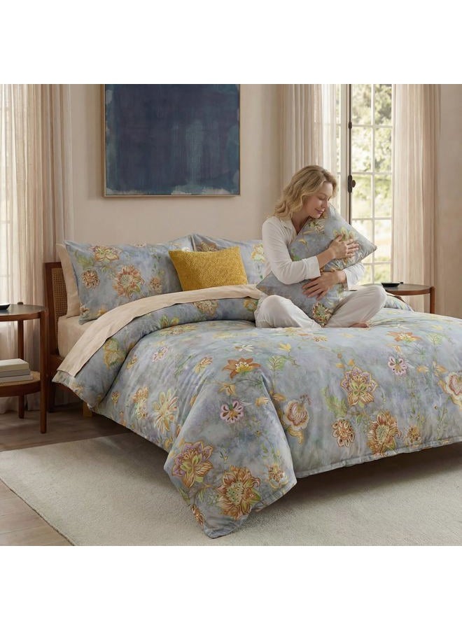 Cozaline 100% Cotton Duvet Cover Queen Size Farmhouse Boho Duvet Cover Set with Zipper Closure & Corner Ties, 3-Piece Ultra Soft & Breathable Bedding Set for All Seasons - Image 4