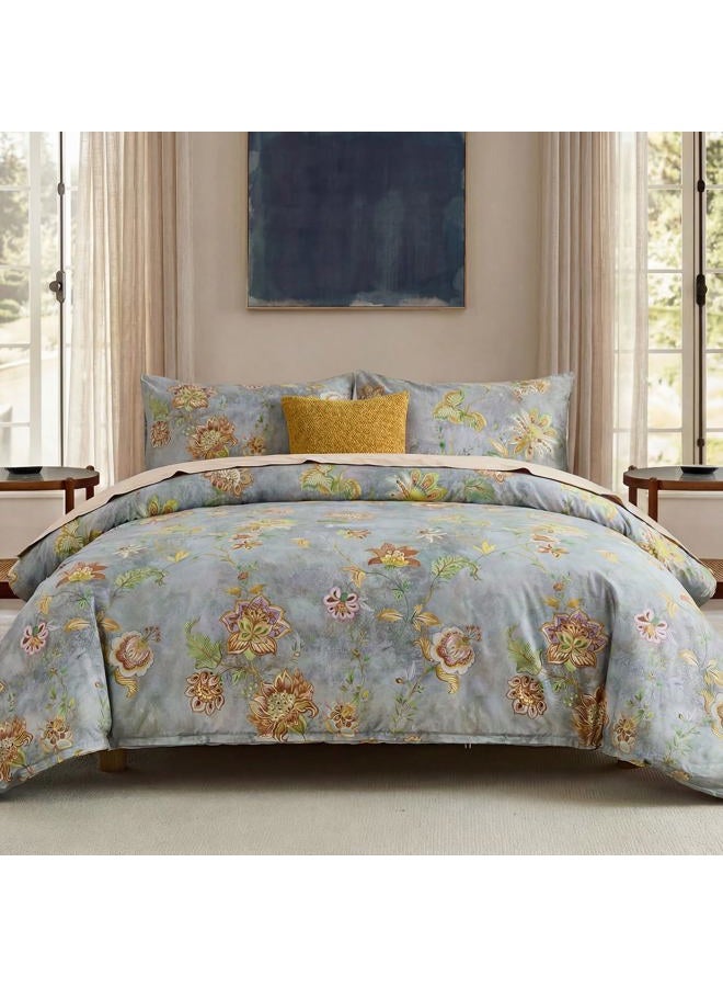 Cozaline 100% Cotton Duvet Cover Queen Size Farmhouse Boho Duvet Cover Set with Zipper Closure & Corner Ties, 3-Piece Ultra Soft & Breathable Bedding Set for All Seasons - Image 1