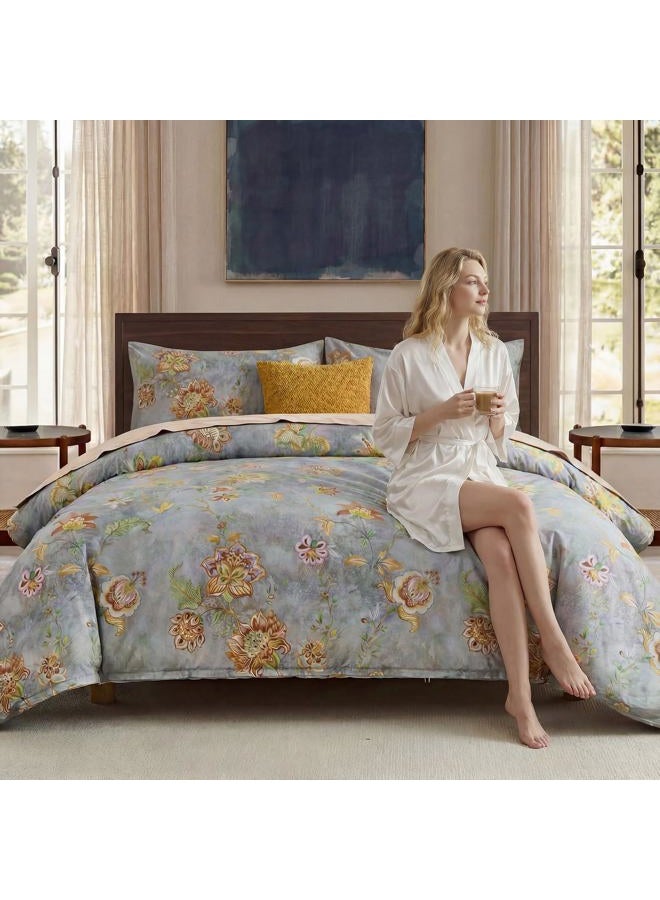 Cozaline 100% Cotton Duvet Cover Queen Size Farmhouse Boho Duvet Cover Set with Zipper Closure & Corner Ties, 3-Piece Ultra Soft & Breathable Bedding Set for All Seasons - Image 3