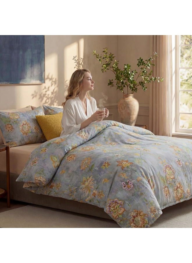 Cozaline 100% Cotton Duvet Cover Queen Size Farmhouse Boho Duvet Cover Set with Zipper Closure & Corner Ties, 3-Piece Ultra Soft & Breathable Bedding Set for All Seasons - Image 2