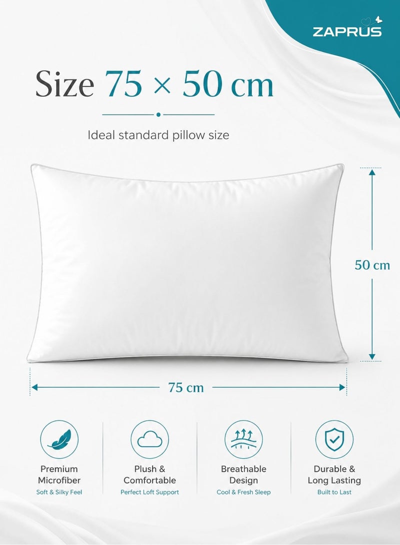 Zaprus Original Pillow for Sleeping 75x50 cm 1200g Pack of 1 Down Alternative Pillows Soft Cooling Comfort Anti-Allegy Hotel Quality Bed Pillow for Supportive and Deep Sleep (Single White Brim) - Image 3