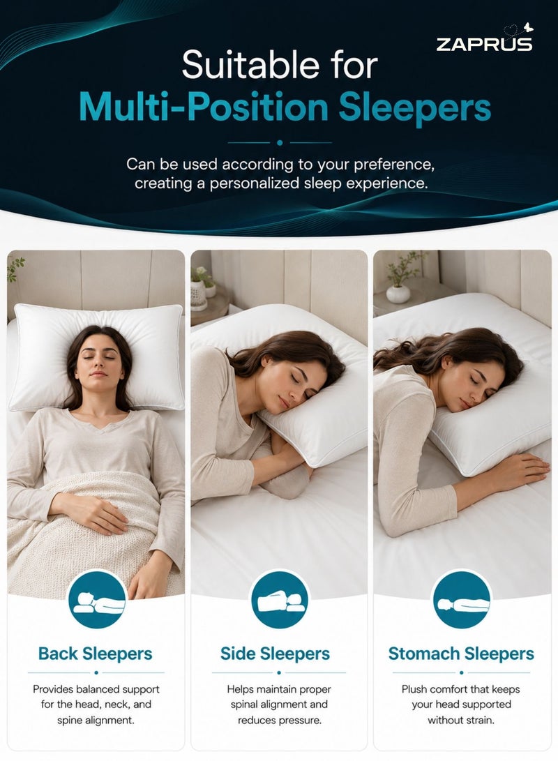 Zaprus Original Pillow for Sleeping 75x50 cm 1200g Pack of 1 Down Alternative Pillows Soft Cooling Comfort Anti-Allegy Hotel Quality Bed Pillow for Supportive and Deep Sleep (Single White Brim) - Image 4