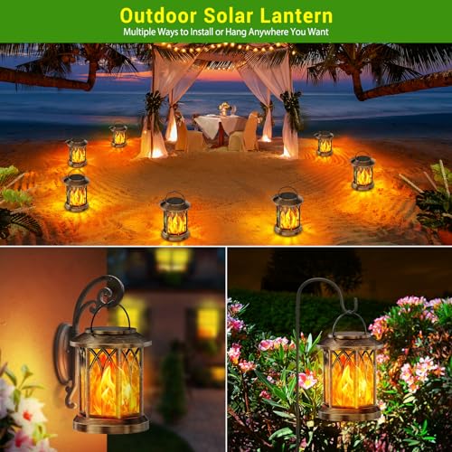 KOOPER 4 Pack Solar Lanterns Outdoor Waterproof, Upgraded Flickering Flame Solar Lantern Lights, Auto On/Off Lanterns Decorative Outdoor, Outdoor Hanging Lantern for Yard Garden Table Decor (Bronze ) - Image 4