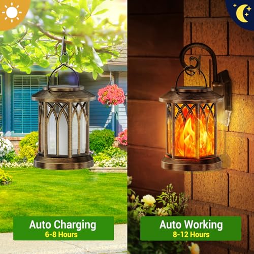 KOOPER 4 Pack Solar Lanterns Outdoor Waterproof, Upgraded Flickering Flame Solar Lantern Lights, Auto On/Off Lanterns Decorative Outdoor, Outdoor Hanging Lantern for Yard Garden Table Decor (Bronze ) - Image 3
