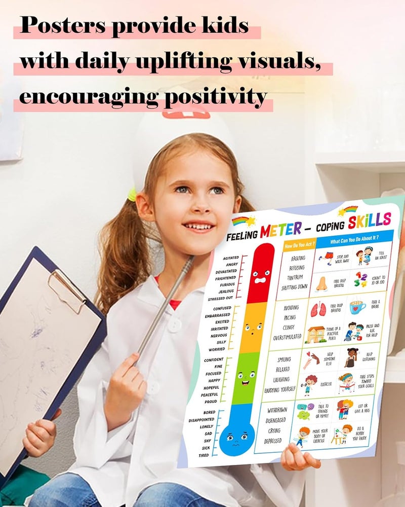 FLYAB Feelings Chart for Kids - Feeling Meter and Coping Skills Mental Health Posters Emotions Educational Poster for Toddlers 1-3 Kindergarten Preschool Classroom Calming Corner Decor - Image 5