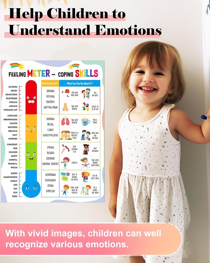 FLYAB Feelings Chart for Kids - Feeling Meter and Coping Skills Mental Health Posters Emotions Educational Poster for Toddlers 1-3 Kindergarten Preschool Classroom Calming Corner Decor - Image 4