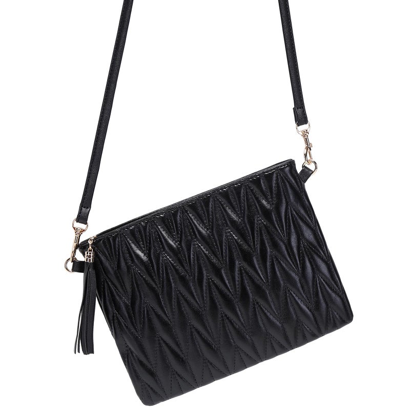 CYHTWSDJ Trendy Vegan Leather Shoulder Purses, Clutch Wallet with Wristlet Strap,Small tassel Crossbody Bags for Women (Black M) - Image 2