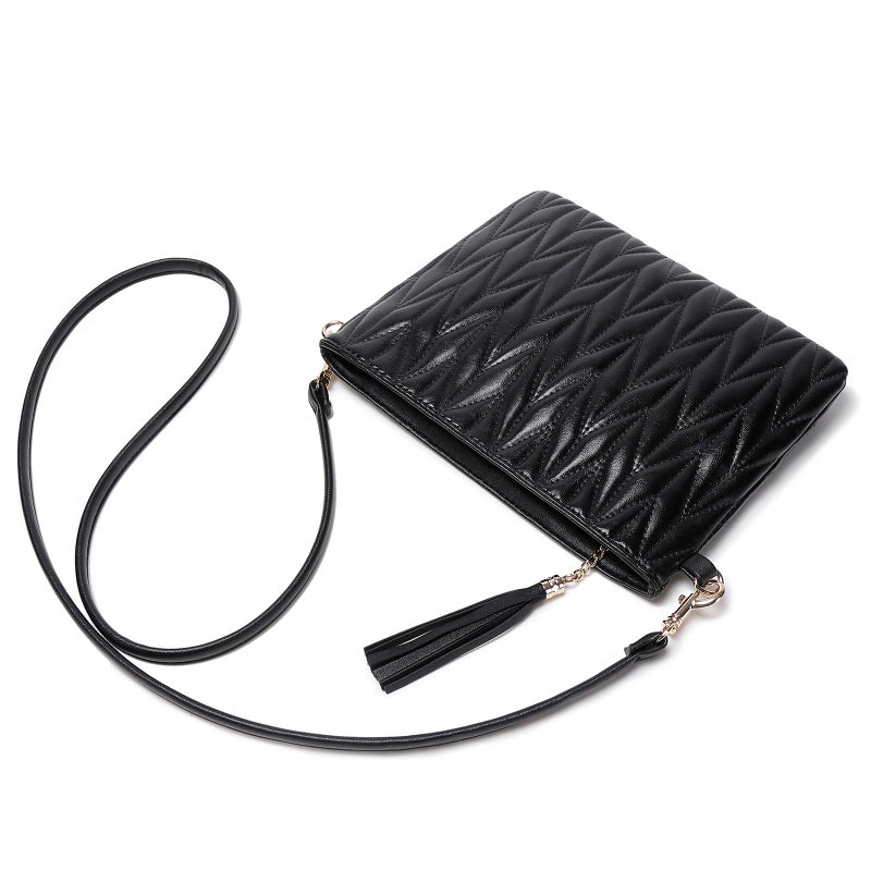 CYHTWSDJ Trendy Vegan Leather Shoulder Purses, Clutch Wallet with Wristlet Strap,Small tassel Crossbody Bags for Women (Black M) - Image 3
