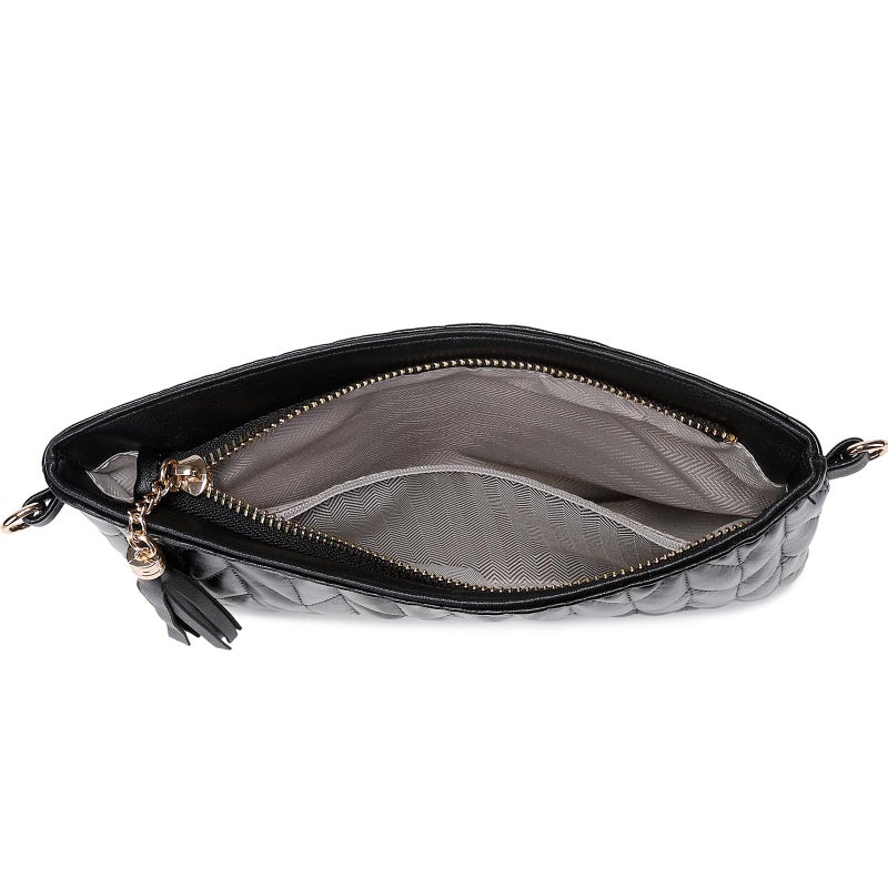 CYHTWSDJ Trendy Vegan Leather Shoulder Purses, Clutch Wallet with Wristlet Strap,Small tassel Crossbody Bags for Women (Black M) - Image 5