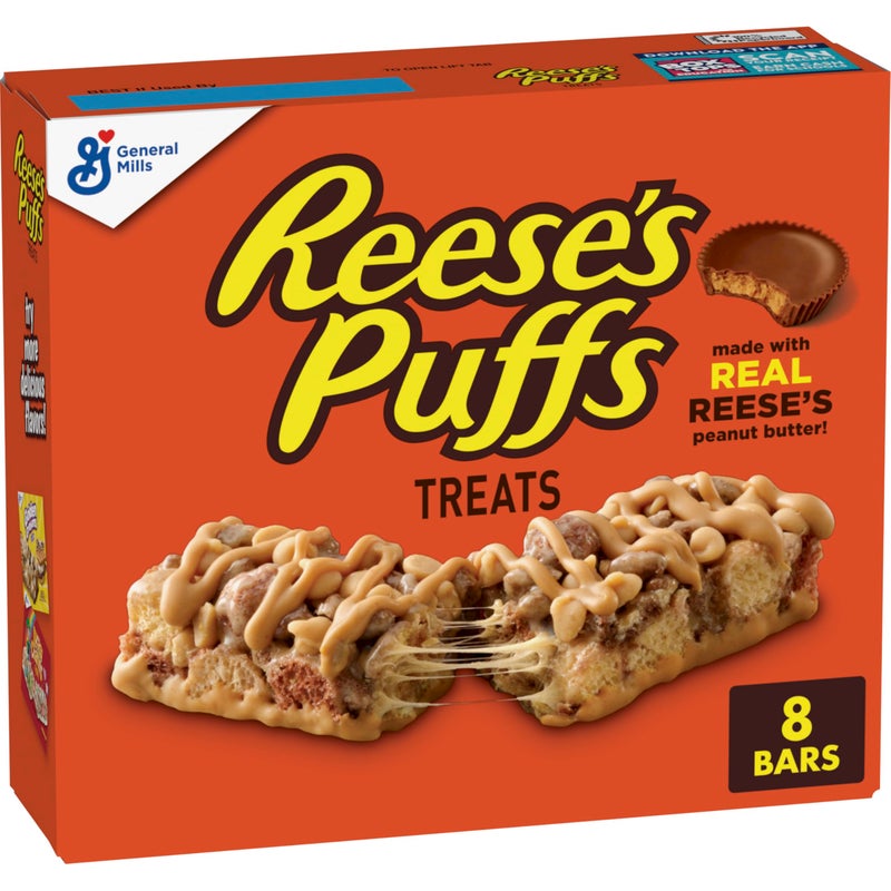 REESE'S Puffs Cereal Treat Bars, Peanut Butter and Cocoa, Snack Bars, 8 Ct, 6.8 oz - Image 1