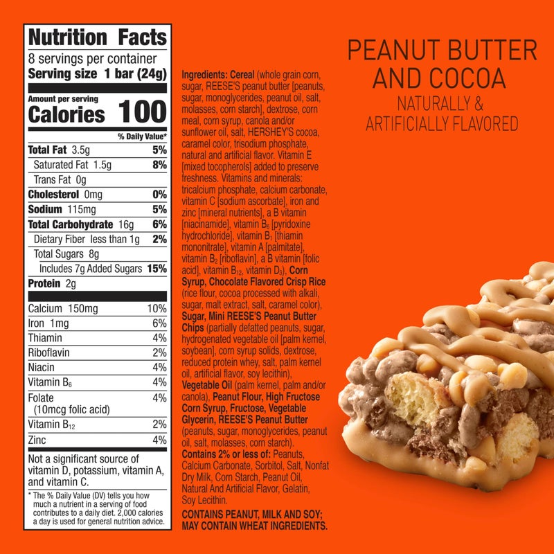 REESE'S Puffs Cereal Treat Bars, Peanut Butter and Cocoa, Snack Bars, 8 Ct, 6.8 oz - Image 2