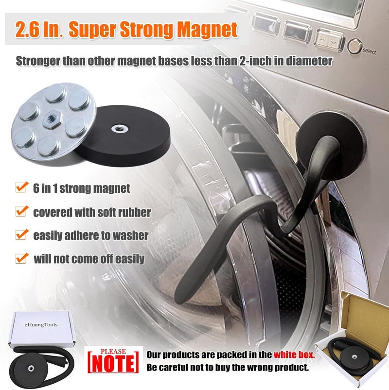 eHuangTools Front Load Washer Door Prop, Removable Flexible Washer Door Stopper, Magnetic Washing Machine Door Holder with 66mm Magnet Base, Keep Washer Door Open to Prevent Odors (Black) - Image 3