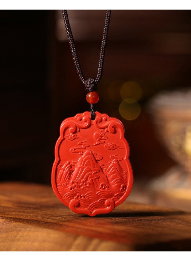 Qianshan Fortune-bearing Pig Pendant For Women And Men, Green Jade And Cinnabar Necklace - Image 1