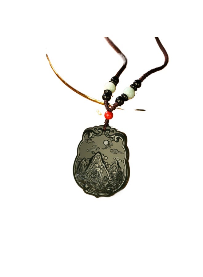 Qianshan Fortune-bearing Pig Pendant For Women And Men, Green Jade And Cinnabar Necklace - Image 3