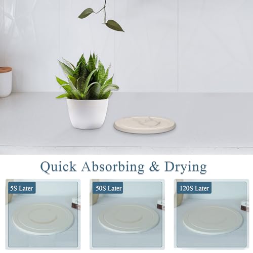 Creproly Plant Saucer Flower Pot Saucers Plant Trays for Pots Instant Dry Diatomaceous Earth Round Plant Drip Trays for Indoors Keeping Counter and Floors Dry and Clean (2Pcs White Small) - Image 3