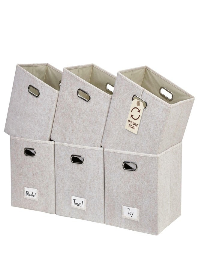 DECOMOMO Felt Storage Bins, 11 inch Cube Storage Bin with Labels for Shelves Kallax (Cube 11" / 6pcs, Beige) - Image 1