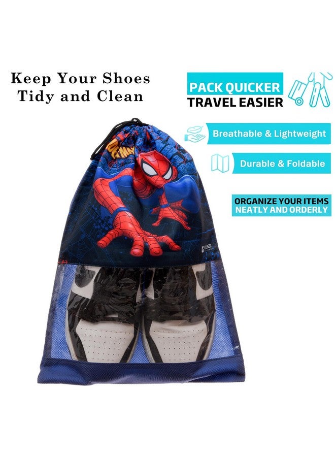 Kuber Industries Kuber Industries Marvel Spiderman Shoe Cover | Polyester Travel Shoe Storage Bags | Drawstring Shoe Cover | Shoe Organizer with Clear window | Pack of 18 | Navy Blue - Image 2