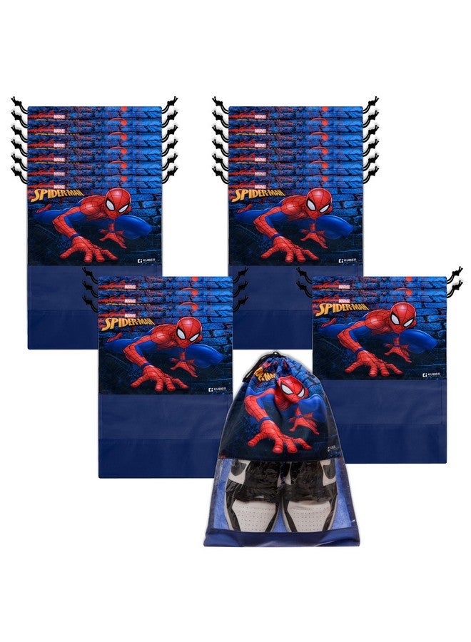 Kuber Industries Kuber Industries Marvel Spiderman Shoe Cover | Polyester Travel Shoe Storage Bags | Drawstring Shoe Cover | Shoe Organizer with Clear window | Pack of 18 | Navy Blue - Image 1