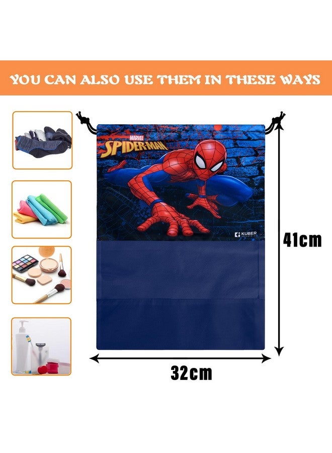 Kuber Industries Kuber Industries Marvel Spiderman Shoe Cover | Polyester Travel Shoe Storage Bags | Drawstring Shoe Cover | Shoe Organizer with Clear window | Pack of 18 | Navy Blue - Image 3
