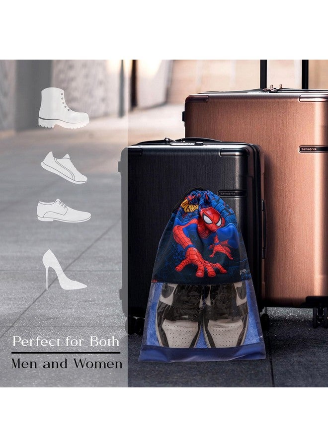 Kuber Industries Kuber Industries Marvel Spiderman Shoe Cover | Polyester Travel Shoe Storage Bags | Drawstring Shoe Cover | Shoe Organizer with Clear window | Pack of 18 | Navy Blue - Image 5