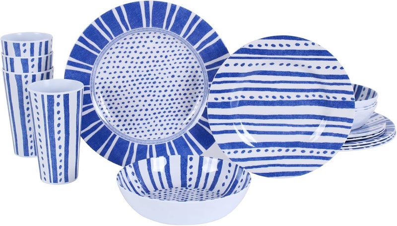 DAPOTO Melamine Dinnerware Set for 416 PcsCamping Dishes Set with Dinner PlatesSalad PlatesCups and BowlsLightweight and UnbreakableIndoor and Outdoor Use flower 10 - Image 1