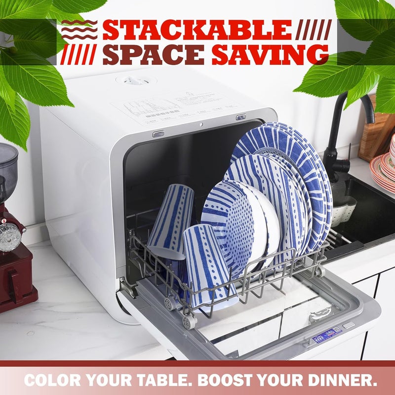 DAPOTO Melamine Dinnerware Set for 416 PcsCamping Dishes Set with Dinner PlatesSalad PlatesCups and BowlsLightweight and UnbreakableIndoor and Outdoor Use flower 10 - Image 3