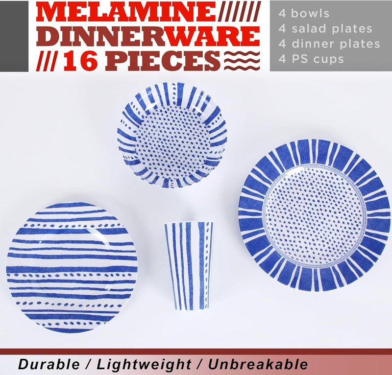 DAPOTO Melamine Dinnerware Set for 416 PcsCamping Dishes Set with Dinner PlatesSalad PlatesCups and BowlsLightweight and UnbreakableIndoor and Outdoor Use flower 10 - Image 2
