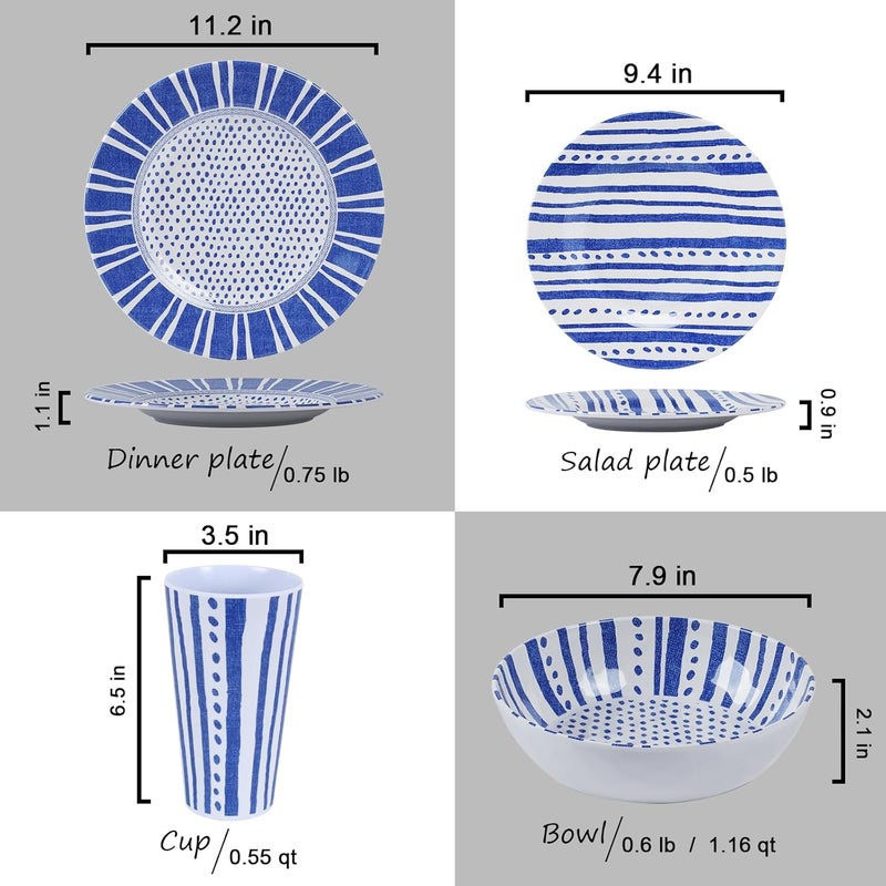 DAPOTO Melamine Dinnerware Set for 416 PcsCamping Dishes Set with Dinner PlatesSalad PlatesCups and BowlsLightweight and UnbreakableIndoor and Outdoor Use flower 10 - Image 5
