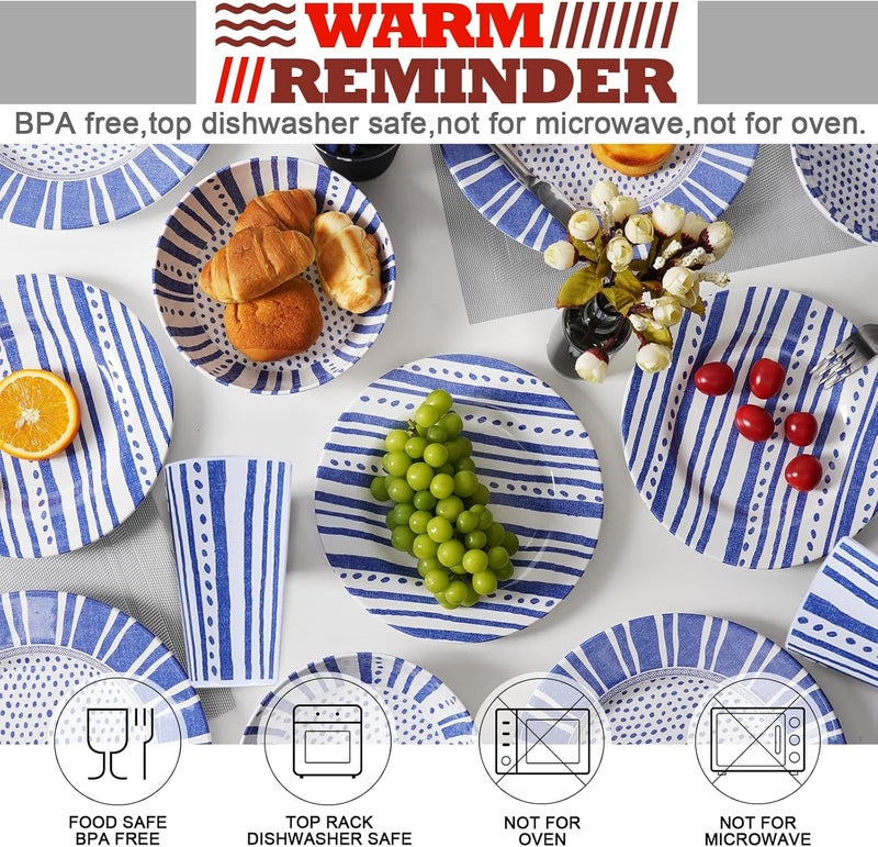 DAPOTO Melamine Dinnerware Set for 416 PcsCamping Dishes Set with Dinner PlatesSalad PlatesCups and BowlsLightweight and UnbreakableIndoor and Outdoor Use flower 10 - Image 4