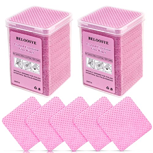 BELOOSYE 400 PCS Lint Free Nail Wipes Eyelash Extension Glue Wipes Super Absorbent Soft Nonwoven Fabric Lash Glue Wipes Nail Polish Remover Wipes for Lash Extension Supplies Nail Polish BottlePink - Image 2