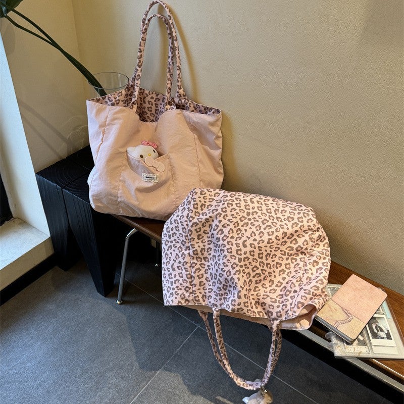 Korean Pink Leopard Print Canvas Tote Bag for Women 2026 New Trendy Large Capacity Daily Commute Shoulder Bag - Image 3
