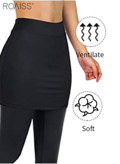 roaiss Women's Fake Two-Piece Fitness Leggings High Elastic High Waist Capris Side Pockets Without Stitching Fitness Pants  - Image 4