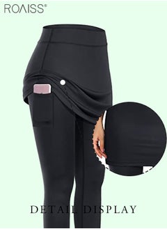 roaiss Women's Fake Two-Piece Fitness Leggings High Elastic High Waist Capris Side Pockets Without Stitching Fitness Pants  - Image 2
