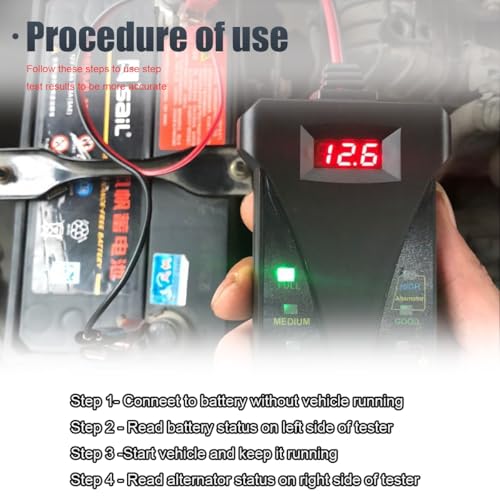 ZIMISI Car Battery Tester, 12V Digital Battery Tester Voltage Meter with LCD Display and LED Indication, Alternator Charging System Analyzer, Battery Monitor for Cars, SUVs, Trucks - Image 4