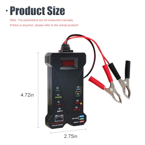 ZIMISI Car Battery Tester, 12V Digital Battery Tester Voltage Meter with LCD Display and LED Indication, Alternator Charging System Analyzer, Battery Monitor for Cars, SUVs, Trucks - Image 2
