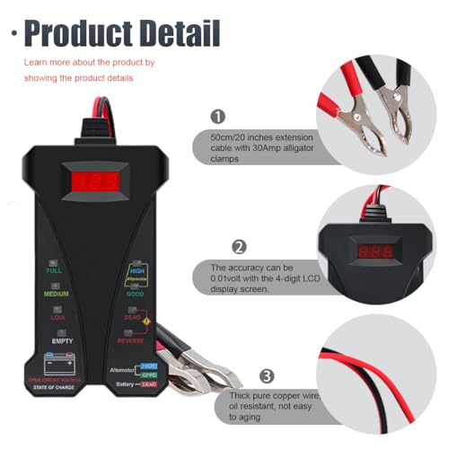 ZIMISI Car Battery Tester, 12V Digital Battery Tester Voltage Meter with LCD Display and LED Indication, Alternator Charging System Analyzer, Battery Monitor for Cars, SUVs, Trucks - Image 3