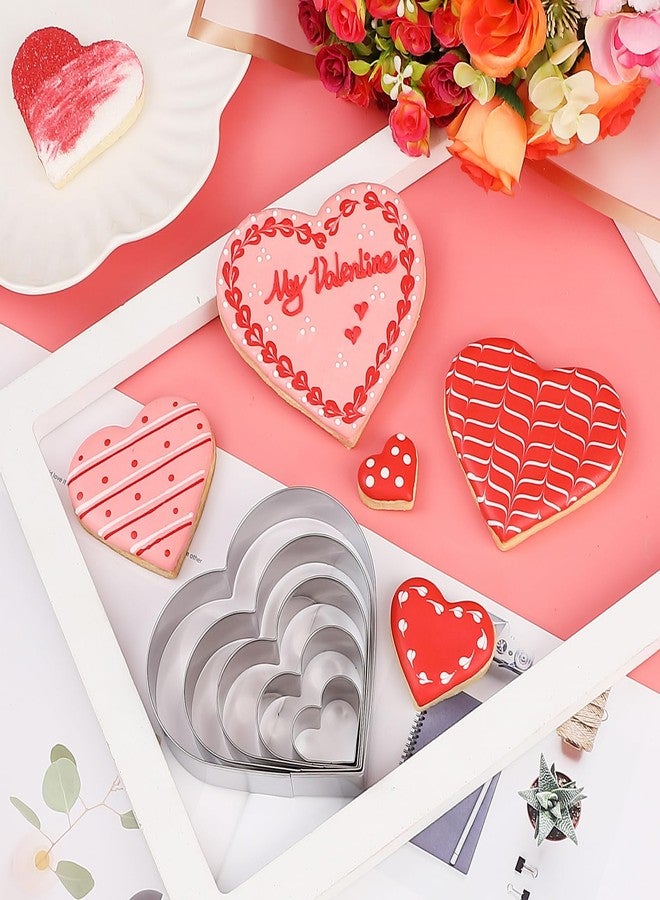 BakingWorld Heart Cookie Cutter Set - 5 Piece - 4.57" 3.86" 2.95" 1.97” 1.38" - Love Shaped Cookies Fondant Biscuit Molds for Valentines Day Holiday Birthday Party - Stainless Steel - Image 2