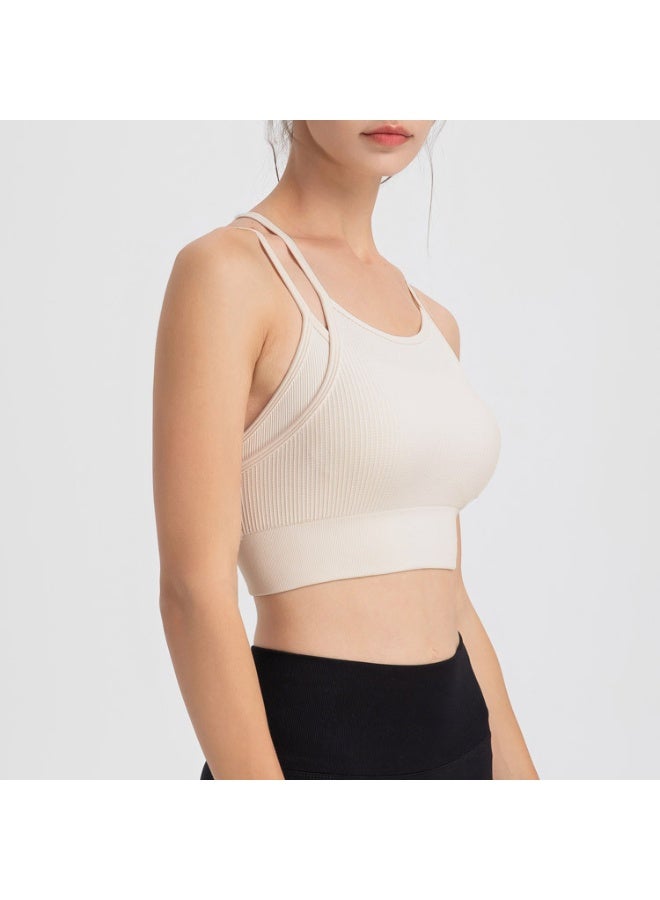 كوينج Women's Slim Shoulder Strap Yoga Sports Bra Fake Two-Piece Vest Integrated Fitness Bra Comfortable Breathable Activewear - Image 1