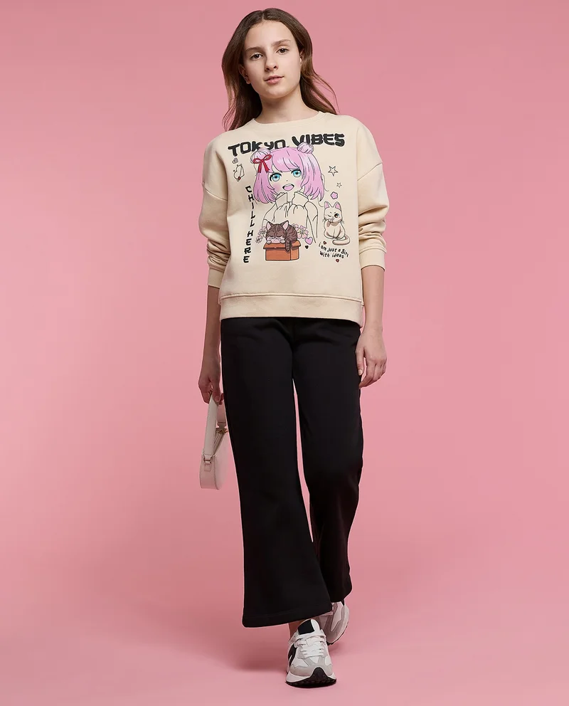 أر أند بي Printed Sweatshirt with Crew Neck and Long Sleeves