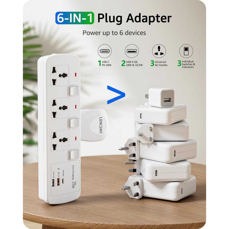 Multi Plug Extension Socket 3 Way Electrical Outlet Extender Home Office Use White ABS Plastic Compact Design with Safety Shutters - Image 2