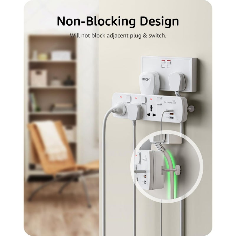 Multi Plug Extension Socket 3 Way Electrical Outlet Extender Home Office Use White ABS Plastic Compact Design with Safety Shutters - Image 4