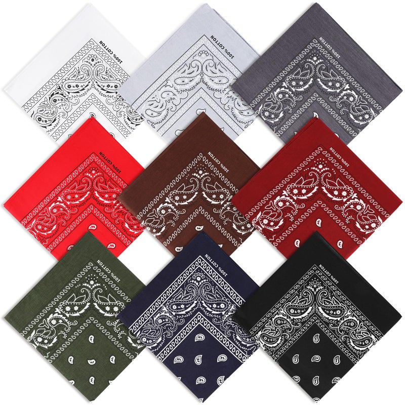 Mochabao 100% Cotton Bandanas, 22 x 22 Inches, Multi-Purpose Hair Wraps, Face Covers, Handkerchiefs for Women, Men & Teens, Set of 9, Neutral Colors - Image 1