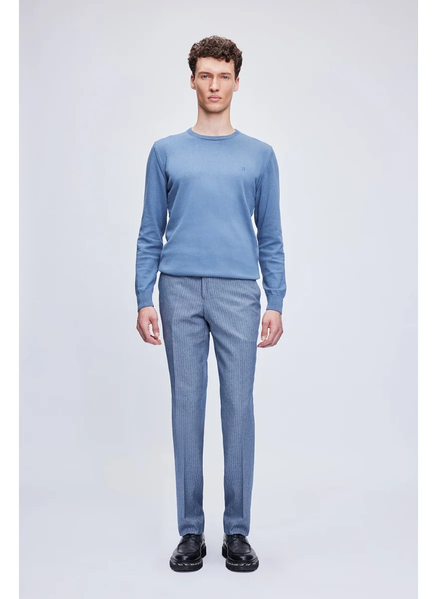هاتيموغلو Blue Regular Fit Crew Neck 100% Cotton Knitted Sweater