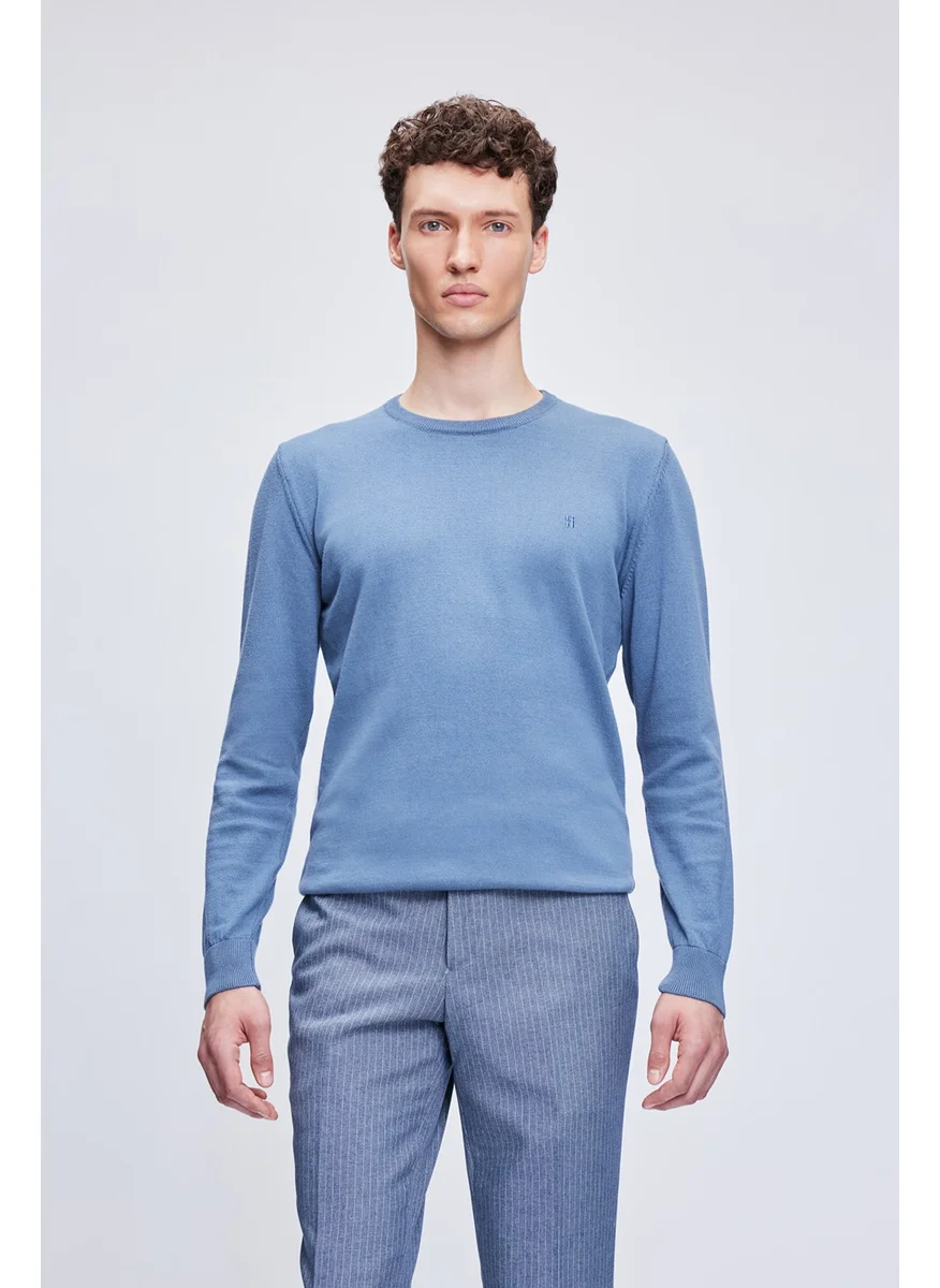هاتيموغلو Blue Regular Fit Crew Neck 100% Cotton Knitted Sweater