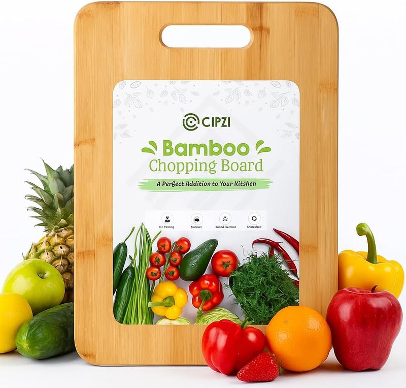 CIPZI Premium Chopping Board for Kitchen Bamboo Wooden Cutting Board for Vegetable, Fruit Chopper Board Safe, Eco-Friendly, Durable (33 x 24cm) - Image 1
