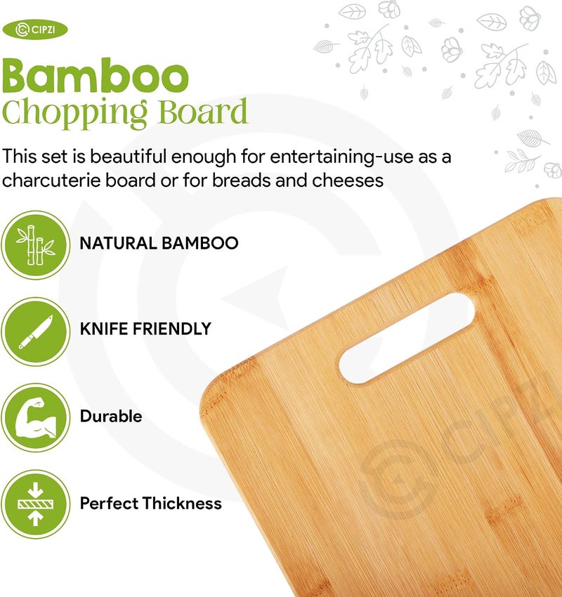 CIPZI Premium Chopping Board for Kitchen Bamboo Wooden Cutting Board for Vegetable, Fruit Chopper Board Safe, Eco-Friendly, Durable (33 x 24cm) - Image 3