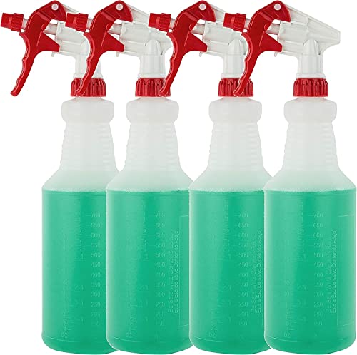 Decony 4 Pc. Empty Spray Bottles for Cleaning Solutions- Heavy Duty Spray Bottle with Measurements and Adjustable Nozzle (Mist & Stream Mode) - 32 Oz. Multipurpose Clear Plastic Spray Bottles - Image 1